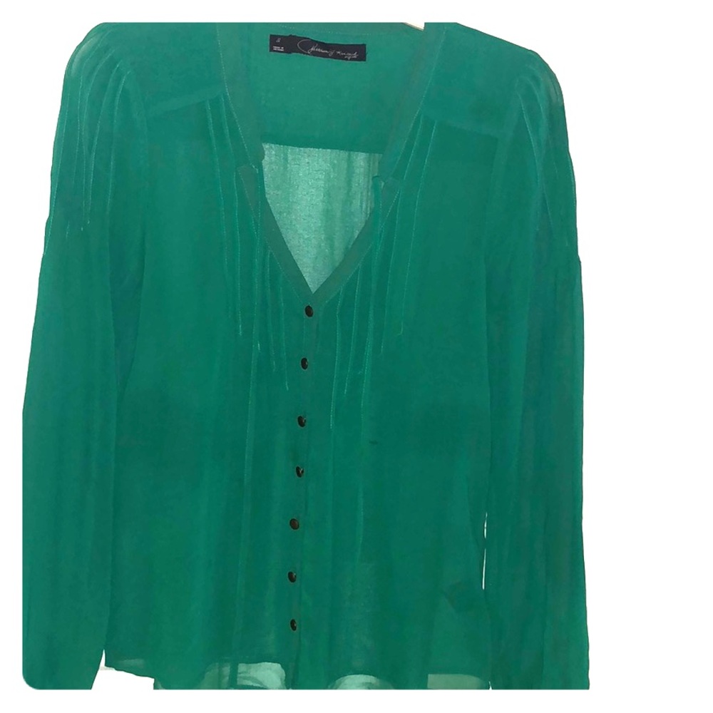Semi sheer green button down blouse top